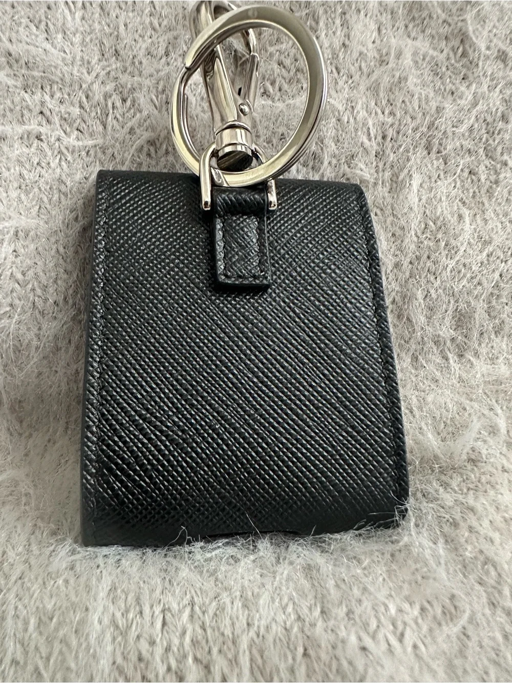 Prada Saffiano Leather AirPods Case Keychain Nero Black 2TT133